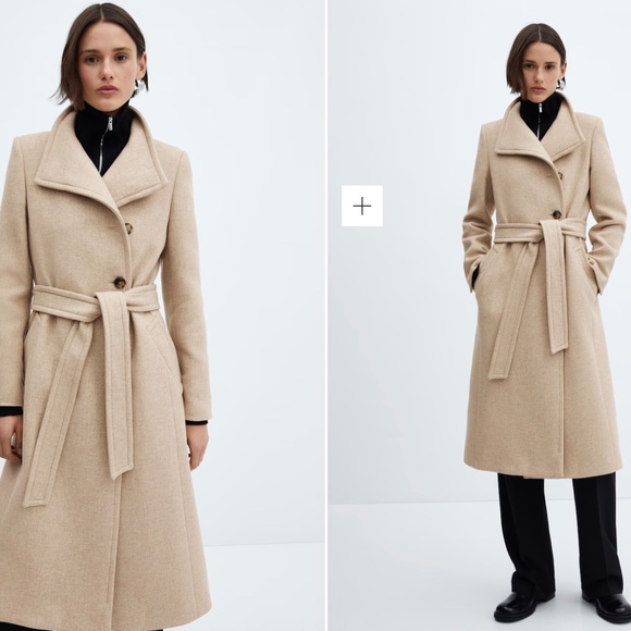 BELTED MANTECO WOOL COAT - MANGO - Picture 1 of 12